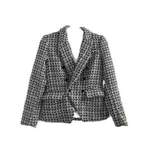 Rachel Zoe Black and White Bouclé Tweed Double Breasted Blazer